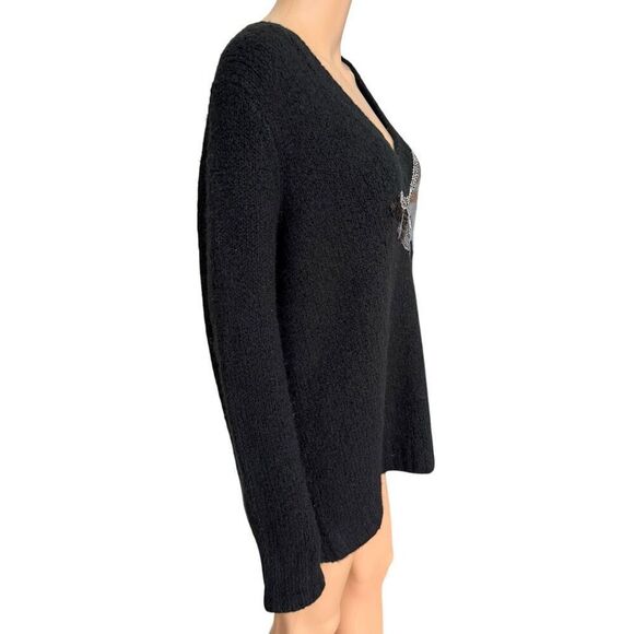 Zara Knit Black wool/alpaca blend sequined butterfly Slouchy Butterfly sweater M - Picture 2 of 7